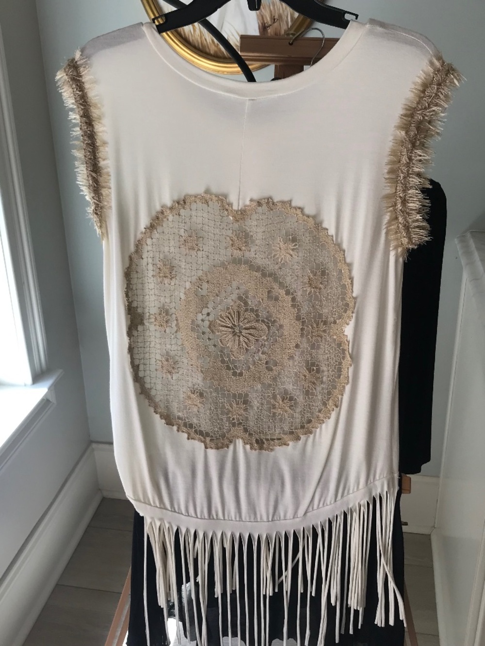Basically Me Crochet back top with fringe in Ivory M/L New